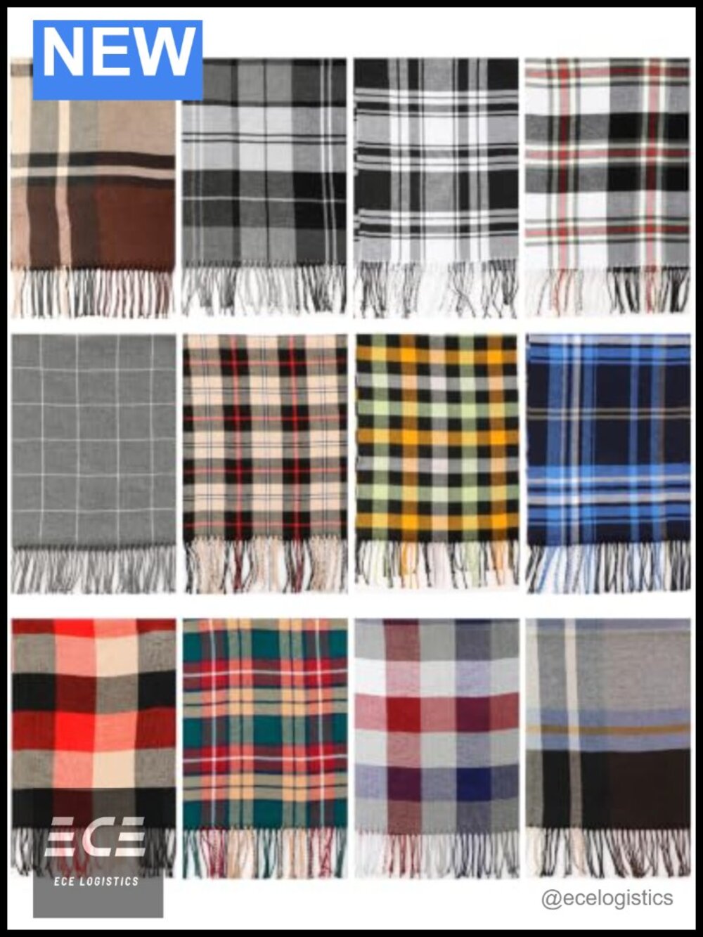 12 Pc Buffalo Tartan Plaid Scarf Set Polyester Winter Scarves Wraps